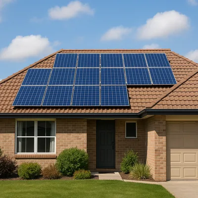 Casa com placas solares no telhado
