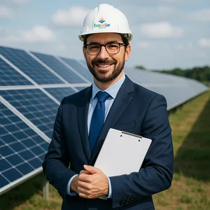 Consultor da Ecosollar em uma usina solar
